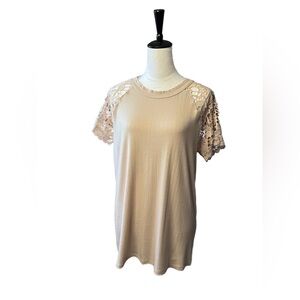 TORRID Crochet Raglan Crew Top Beige Lace Short Sleeve Plus Size 12 Torrid 0